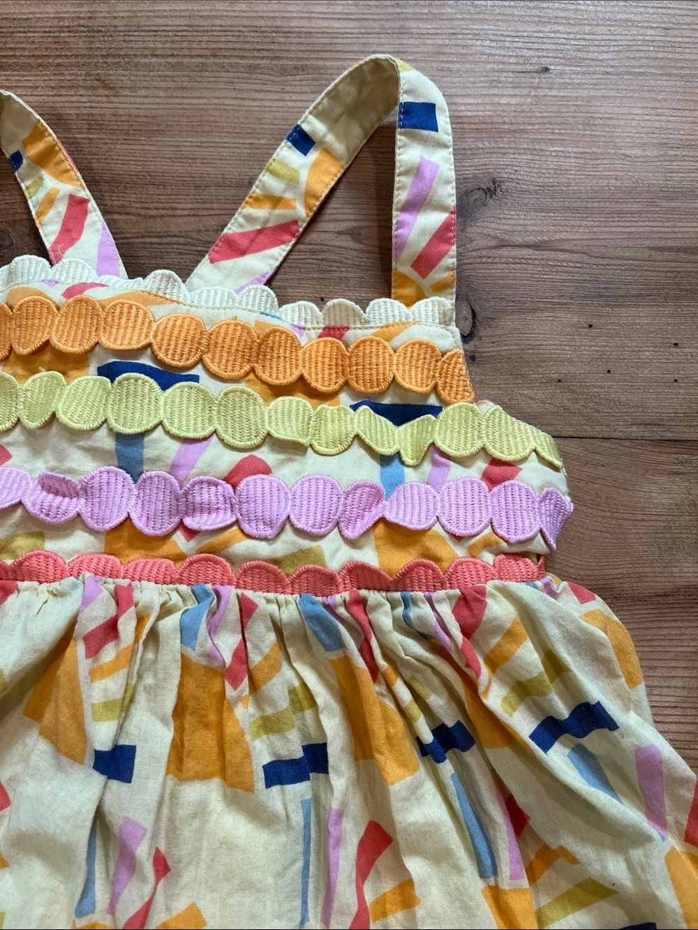 HANNA ANDERSSON 120 Yellow Sun Print Sundress Circle Rick-Rack Trim